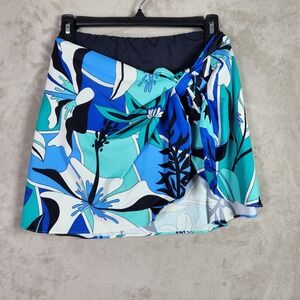Coco Contours Womens Tropical‎ Floral Swim Skirt Blue Teal Sarong XL T75073 NEW